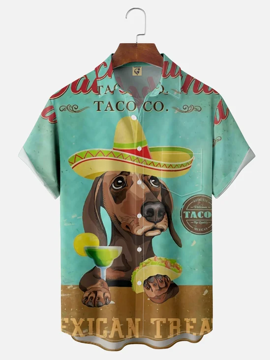 Moisture-wicking Taco Dachshund Chest Pocket Hawaiian Shirt
