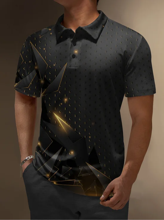 Moisture Wicking Golf Polo 3D Black Gold Gradient Color Abstract Geometric