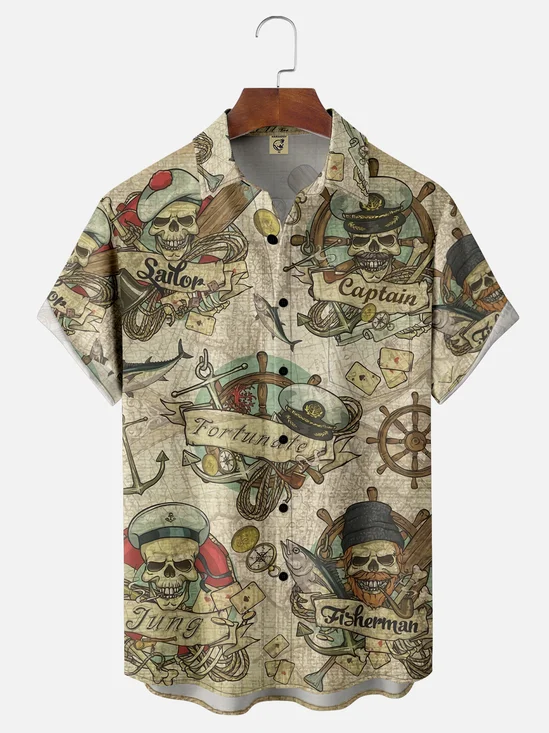 Moisture-wicking Pirate Chest Pocket Hawaiian Shirt