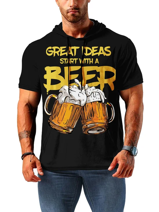 Moisture-wicking Beer Drinking Hooded Short-sleeved Sweatshirt