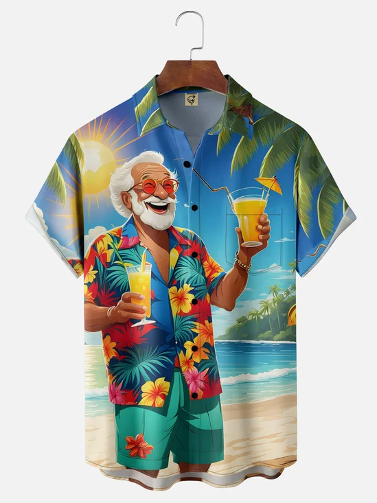 Moisture-wicking Beach Vacation Chest Pocket Hawaiian Shirt