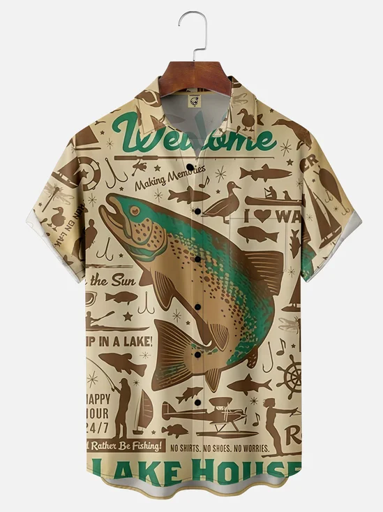 Moisture-wicking Fishing Chest Pocket Hawaiian Shirt