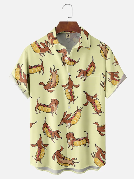 Moisture-wicking Free Running Hot Dog Chest Pocket Hawaiian Shirt