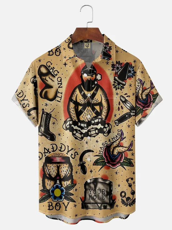 Moisture wicking Abstract line Drawing Hawaiian Shirt