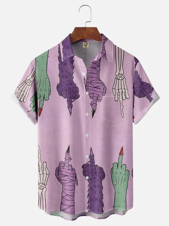 Moisture-wicking Ghost Friendly Gesture Drawing Chest Pocket Hawaiian Shirt
