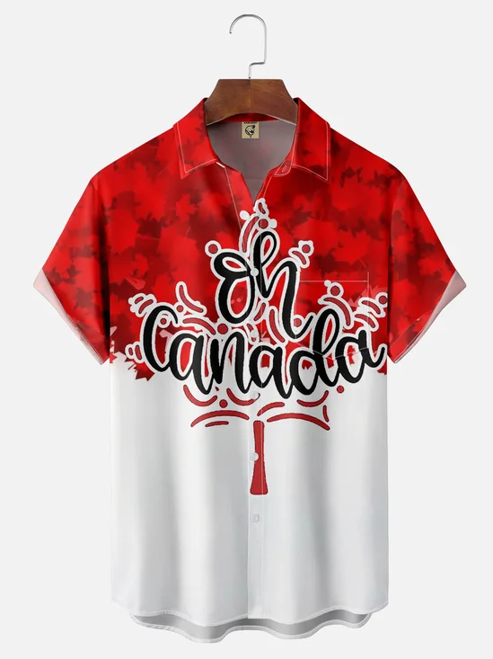 Moisture-Wicking Abstract Gradient Canadian Maple Leaf Chest Pocket Hawaiian Shirt
