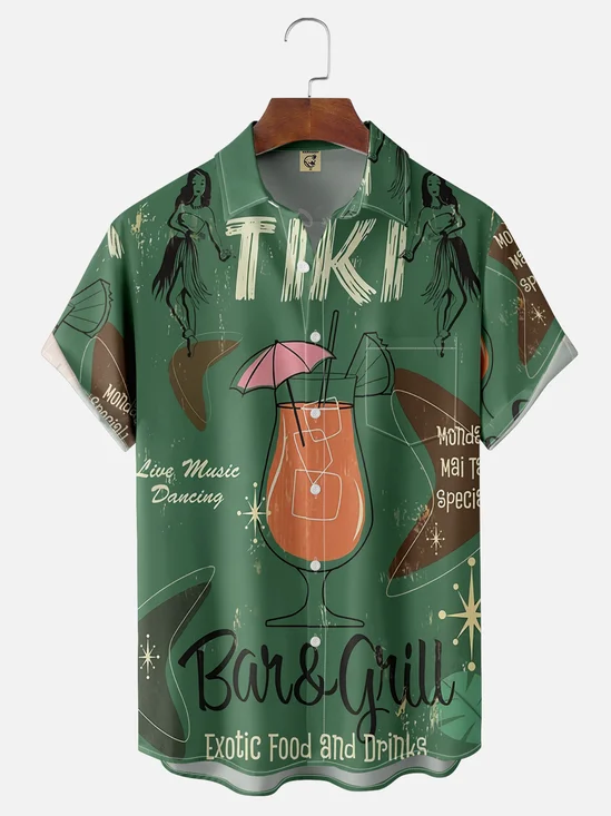 Moisture-wicking "TIKI Grass Skirt Girl" Hawaiian Shirt