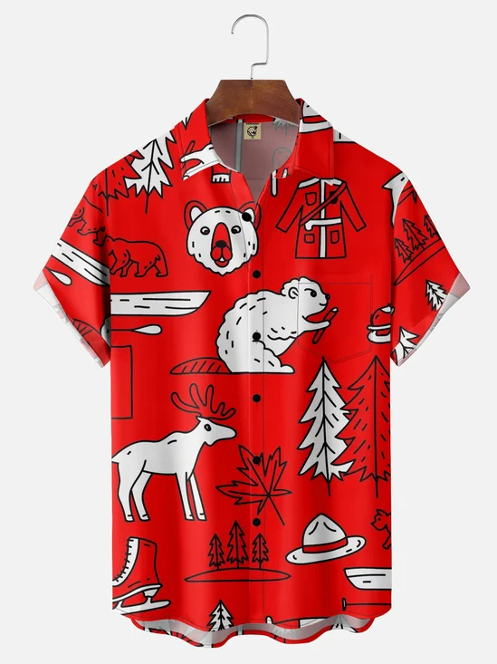 Moisture-wicking Canada Day Moose Chest Pocket Hawaiian Shirt