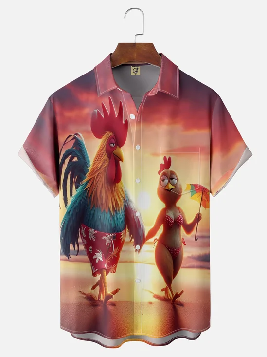 Moisture Wicking Romantic Beach Chicken Hawaiian Shirt