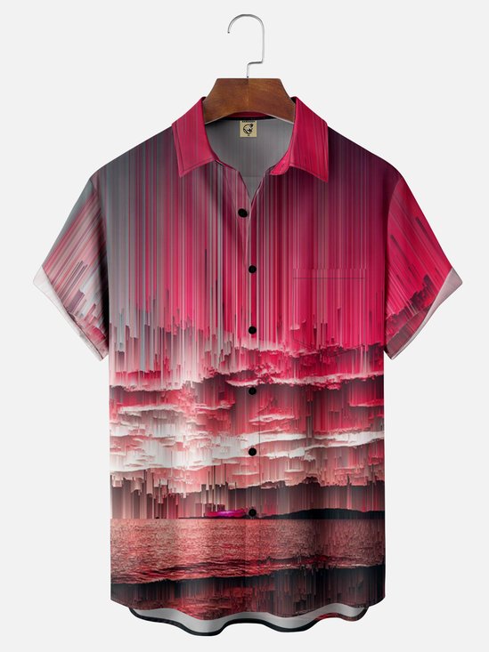 Moisture-wicking Abstract Art Texture Chest Pocket Hawaiian Shirt