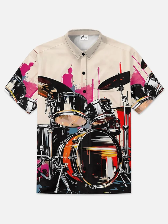 Moisture-wicking Drum Set Chest Pocket Hawaiian Shirt