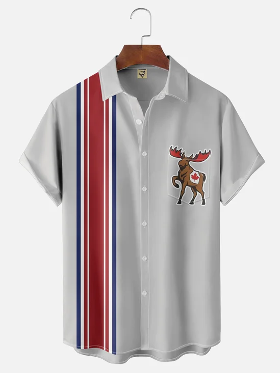Moisture-wicking Canada Day Moose Chest Pocket Bowling Shirt