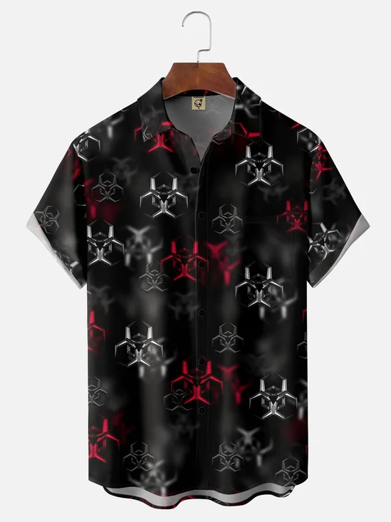 Tall Size Moisture Wicking Abstract Gradient Geometric Chest Pocket Hawaiian Shirt