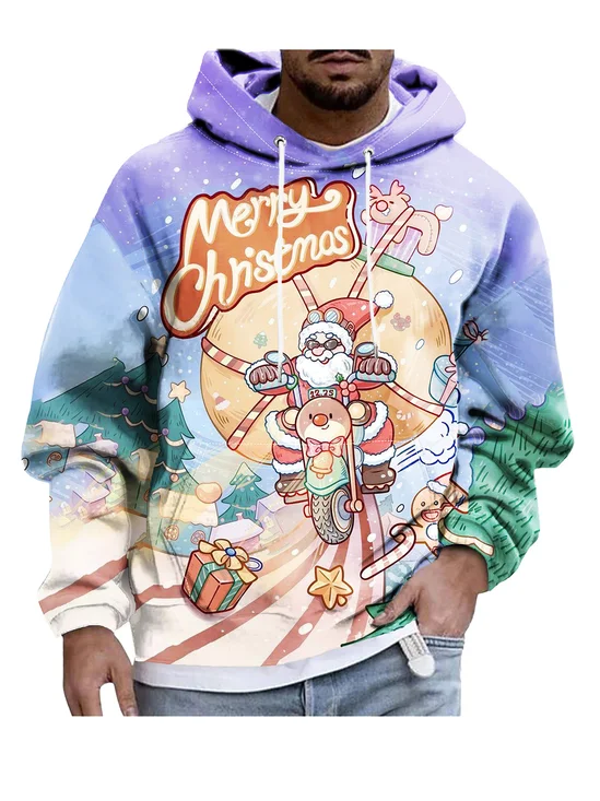 Moisture-wicking Santa Claus Art Illustration Hooded Long Sleeve Sweatshirt
