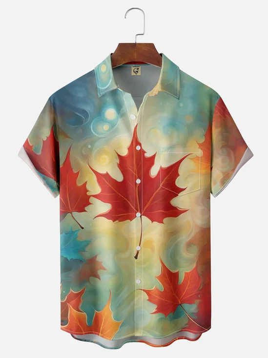 Moisture-wicking Art Fantasy Maple Leaf Chest Pocket Hawaiian Shirt