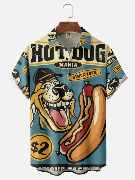 Moisture-wicking Hot Dog Chest Pocket Hawaiian Shirt