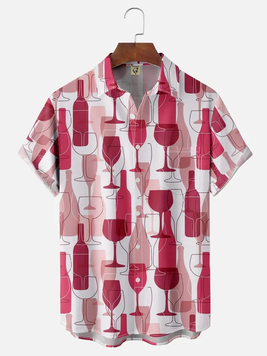 Moisture-wicking Wine Glass Abstract Art Chest Pocket Hawaiian Shirt