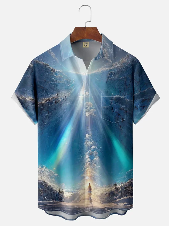 Moisture-wicking Holy Light Art Painting Chest Pocket Hawaiian Shirt