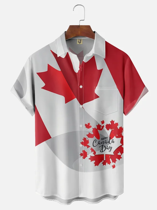 Moisture-wicking Canadian Maple Leaf Chest Pocket Hawaiian Shirt