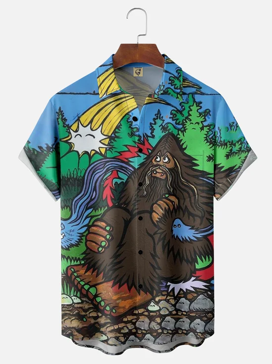 Moisture-wicking Bigfoot And The Wishing Star Chest Pocket Hawaiian Shirt