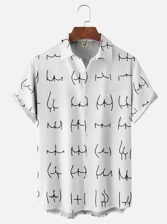 Moisture-wicking Line Art Human Chest Pocket Hawaiian Shirt