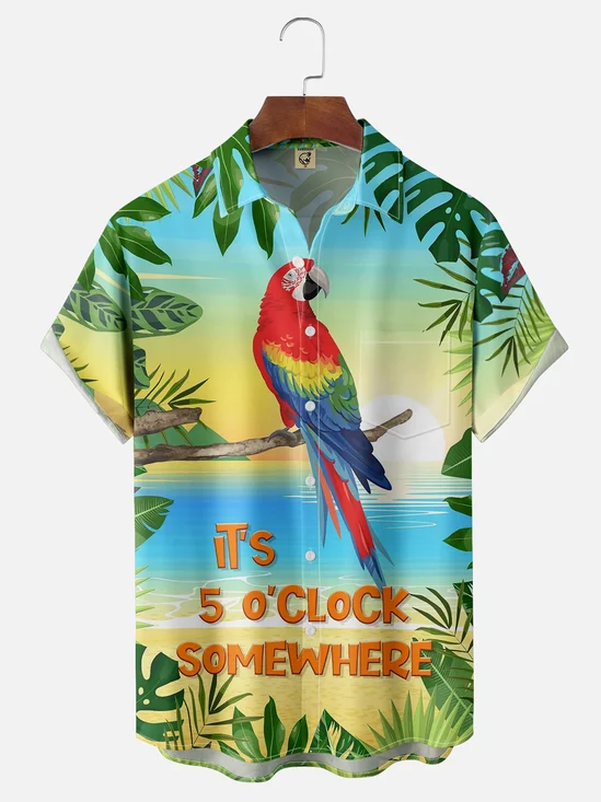 Moisture-wicking Parrot Chest Pocket Hawaiian Shirt