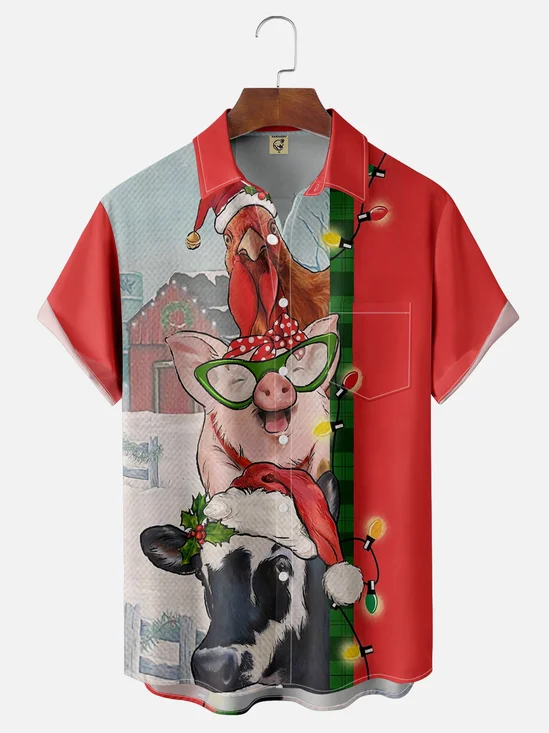 Moisture wicking Christmas Pig Chicken Cow Hawaiian Shirt