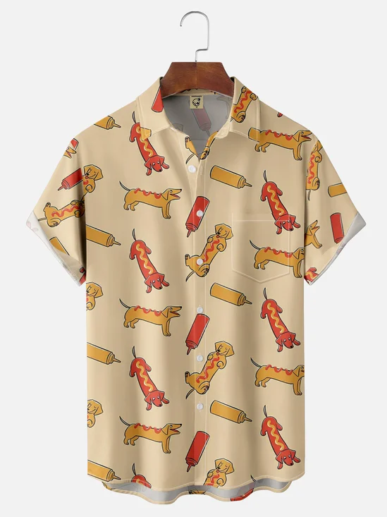 Moisture Wicking Hot Dog Chest Pocket Hawaiian Shirt