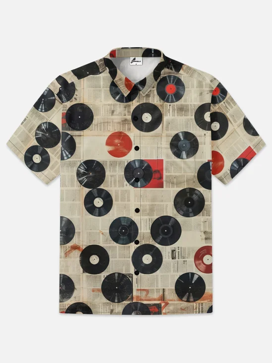 Moisture-wicking Vintage Music Vinyl Record Chest Pocket Casual Shirt
