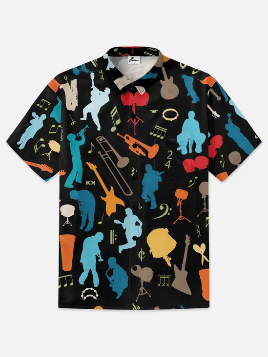 Moisture-wicking Music Jazz Chest Pocket Casual Shirt
