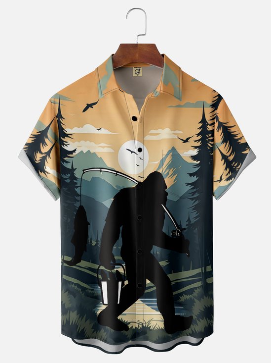 Moisture-wicking Bigfoot Fishing Chest Pocket Hawaiian Shirt