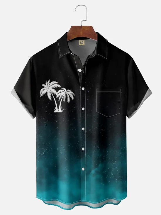 Moisture-wicking Coconut Tree Chest Pocket Hawaiian Shirt
