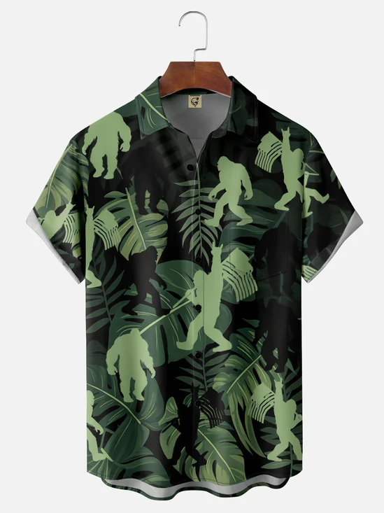 Moisture-wicking Breathable Bigfoot Chest Pocket Hawaiian Shirt