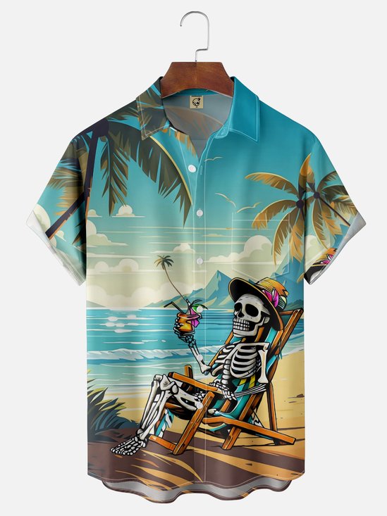 Moisture-wicking Beach Cocktail Chest Pocket Hawaiian Shirt
