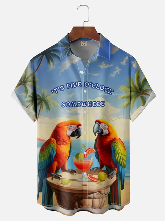 Moisture-wicking Its 5 Oclock Somewhere Chest Pocket Hawaiian Shirt