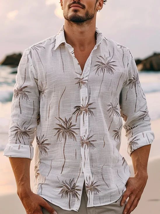 Moisture Wicking Coconut Tree Long Sleeve Casual Shirt