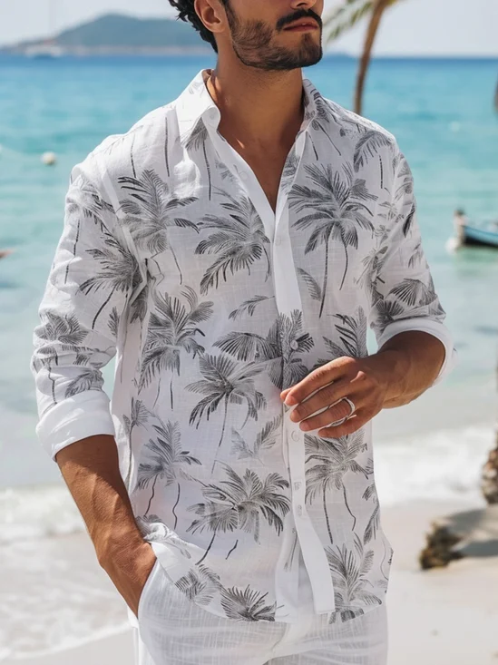 Moisture Wicking Coconut Tree Long Sleeve Casual Shirt