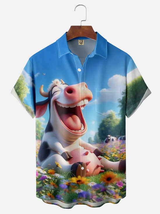Moisture-wicking Laughing Cow Chest Pocket Hawaiian Shirt