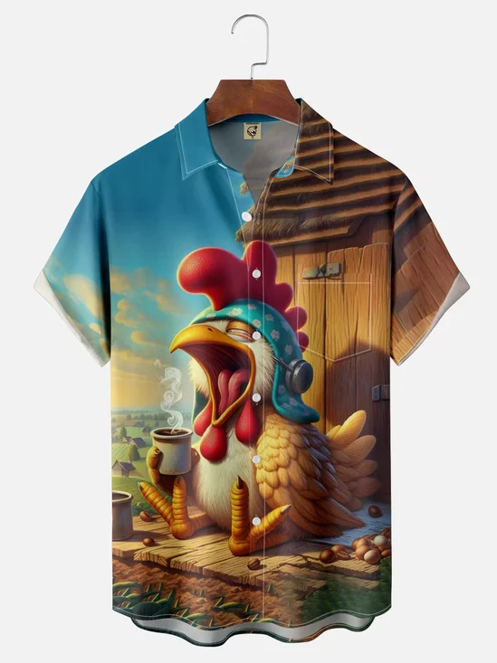 Moisture-wicking Early Chicken Chest Pocket Hawaiian Shirt