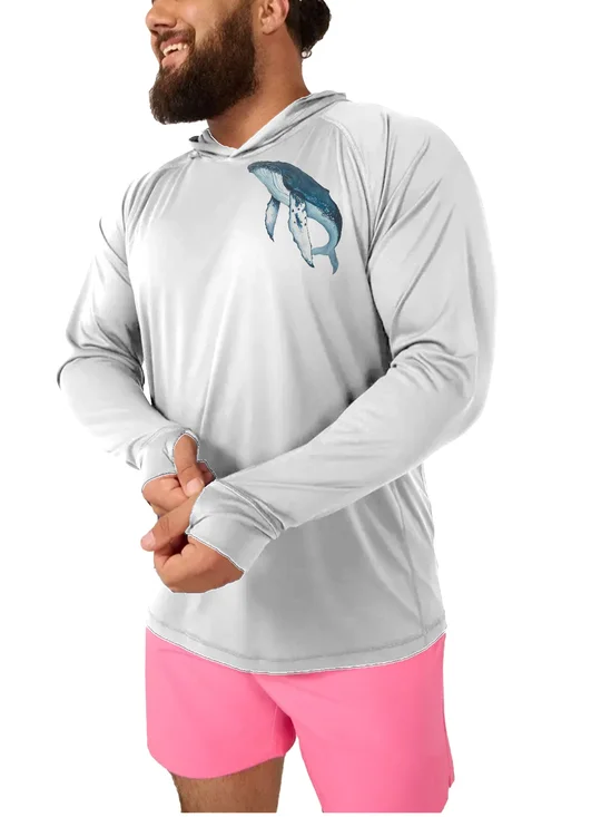 Moisture-wicking Sperm Whale Watercolor Painting Hooded Sun Protection Sweatshirt