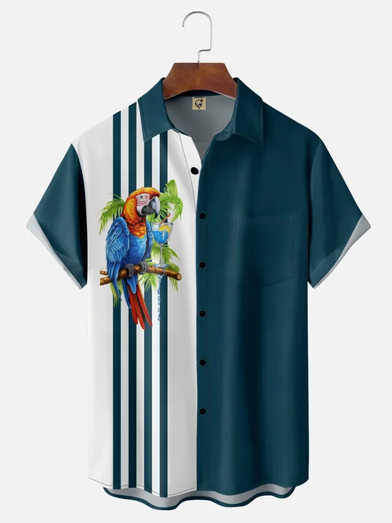 Moisture-wicking Breathable Parrot Chest Pocket Bowling Shirt