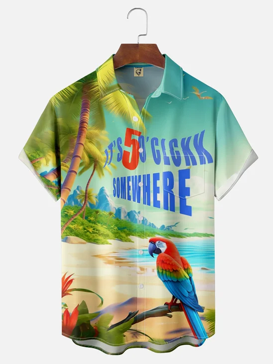 Moisture-wicking It's 5 o'clock Chest Pocket Hawaiian Shirt