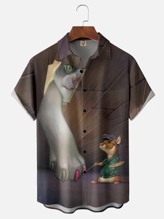 Moisture Wicking Cartoon Cat and Mouse Hawaiian Shirt