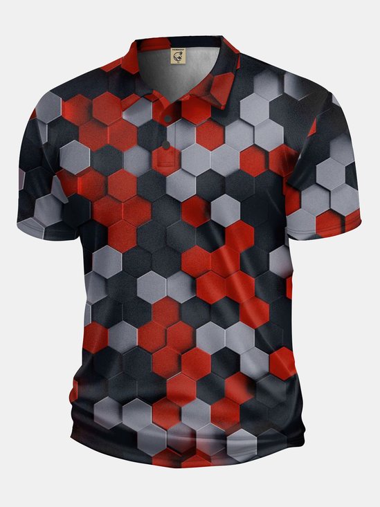 Moisture Wicking Golf Polo 3D Gradient Color Abstract Geometric