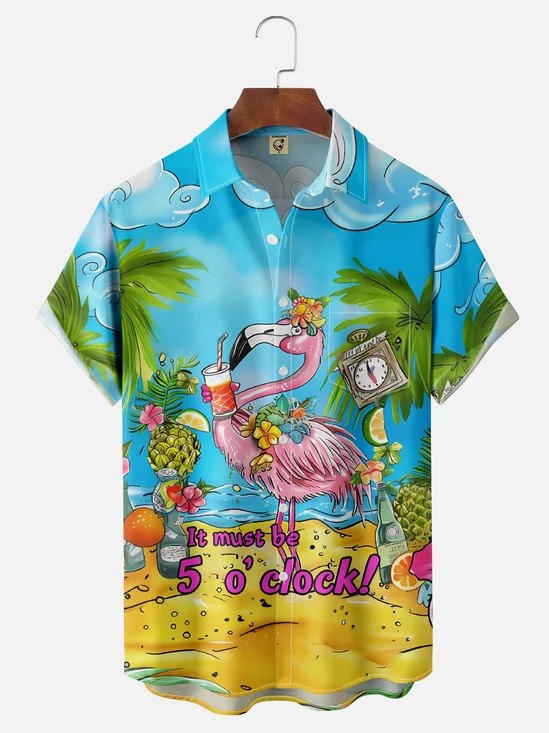 5 O'clock Flamingo Chest Pocket Hawaiian Shirt