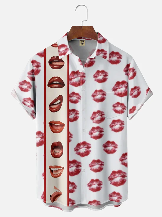 Moisture-wicking Sexy Lips Chest Pocket Bowling Shirt