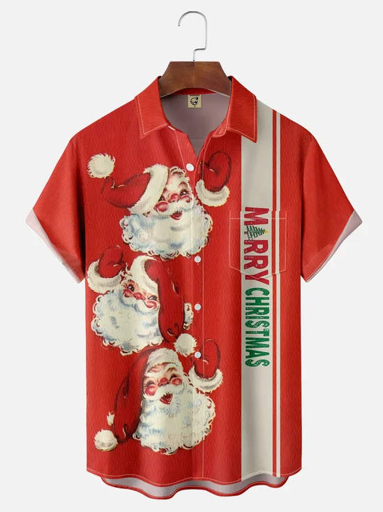 Moisture-wicking Santa Claus Chest Pocket Bowling Shirt