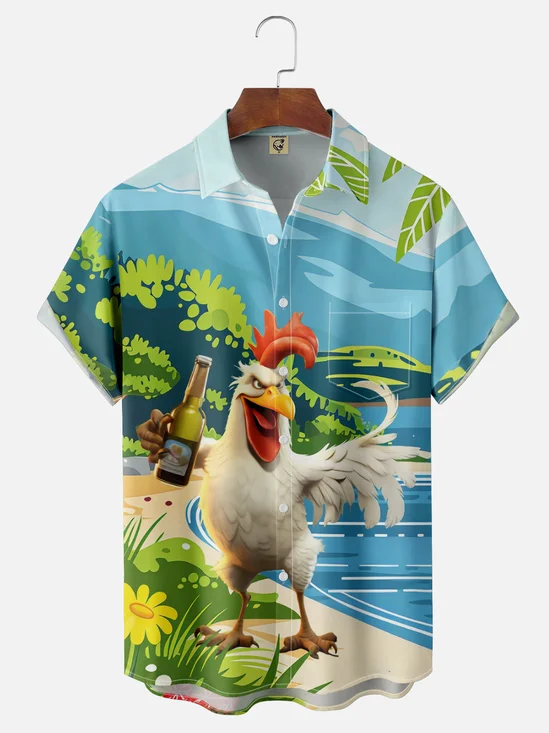 Moisture-wicking Kungfu Chicken Chest Pocket Hawaiian Shirt