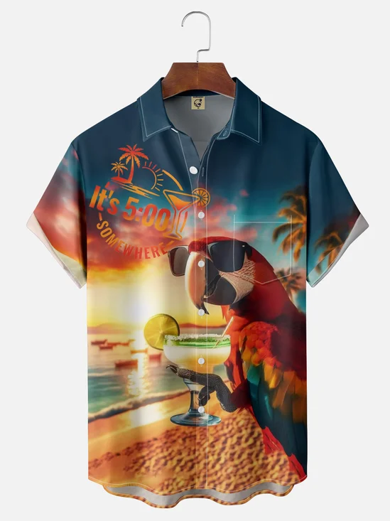 Moisture-wicking is now 5 o'clock Illustration Chest Pocket Hawaiian Shirt