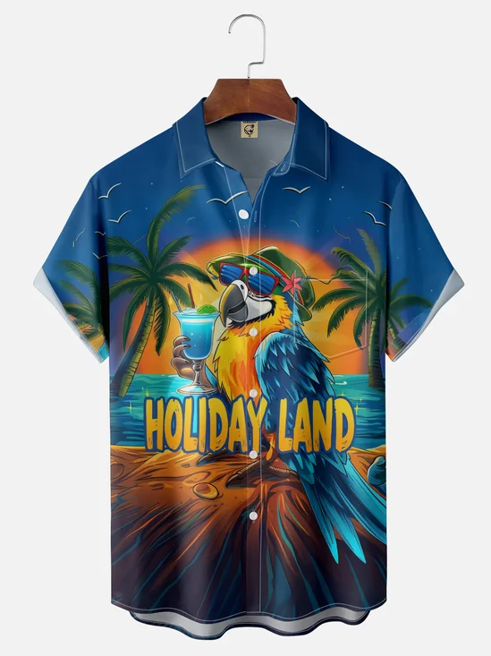 Moisture-wicking Pirate Parrot Chest Pocket Hawaiian Shirt